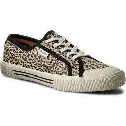 Tenisówki PEPE JEANS - Abernew Animal PLS30477 Ecru 814. Brązowe półbuty damskie Pepe Jeans, na co dzień, bez wzorów, z jeansu, bez obcasa, na płaskiej podeszwie, bez zapięcia. W wyprzedaży za 149,00 zł.