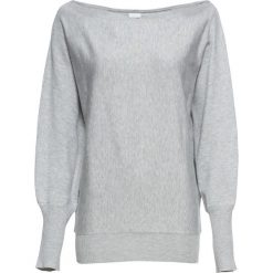 Sweter z dekoltem w łódkę bonprix jasnoszary melanż. Szare swetry damskie bonprix, bez wzorów, bez rękawów, bez kaptura. Za 69,99 zł.