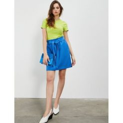 Spódnica mini z wiązaniem. Niebieskie spódniczki damskie Moodo, na co dzień, xl, bez wzorów, z elastanu, mini. Za 69,99 zł.