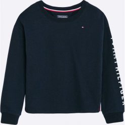 Tommy Hilfiger - Bluza dziecięca 128-176 cm. Niebieskie bluzy dziewczęce TOMMY HILFIGER, bez wzorów, z bawełny, bez rękawów, bez kaptura. W wyprzedaży za 179,90 zł.