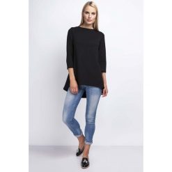 Czarna Luźna Asymetryczna Bluzka z Rękawami 3/4. Czarne bluzki wizytowe marki Molly.pl, s, z jeansu. Za 109,90 zł.