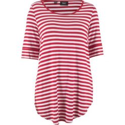 Długi shirt w paski, krótki rękaw bonprix ciemnoczerwono-biały w paski. Koszulki damskie bonprix. Za 24,99 zł.