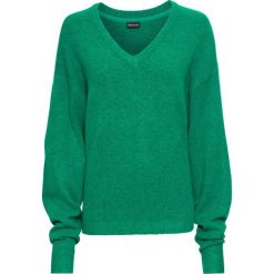 Sweter dzianinowy oversize bonprix zielony miętowy melanż. Zielone swetry damskie bonprix, bez wzorów, z dzianiny, bez rękawów, bez kaptura. Za 74,99 zł.