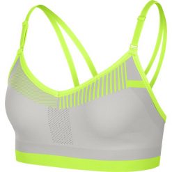 Stanik Nike Flyknit Indy Bra Limonkowo-Szary. Szare biustonosze sportowe damskie Nike, bez wzorów, ze skóry, do biegania. Za 199,99 zł.
