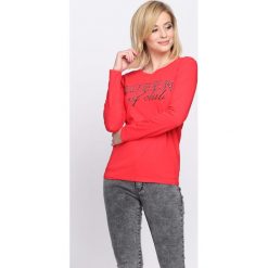 Koralowa Bluzka Lazy Day. Pomarańczowe bluzki damskie marki Born2be, xl, z aplikacjami, z okrągłym kołnierzem, z długim rękawem. Za 39,99 zł.
