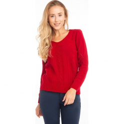 Sweter w kolorze czerwonym. Czerwone swetry klasyczne damskie Jimmy Sanders, l, z okrągłym kołnierzem. W wyprzedaży za 99,95 zł.