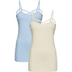 Top (2 szt.) bonprix lodowy niebieski + beżowo-szary. Niebieskie bluzki damskie bonprix, w paski, bez kołnierzyka. Za 59,98 zł.