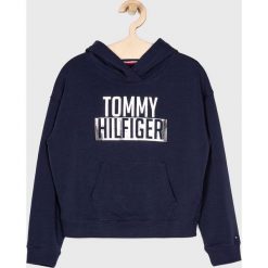 Tommy Hilfiger - Bluza dziecięca 128 - 176 cm. Niebieskie bluzy dziewczęce TOMMY HILFIGER, z nadrukiem, z elastanu, bez rękawów, z kapturem. Za 269,90 zł.