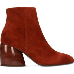 Botki LENA. Pomarańczowe botki damskie Gino Rossi, ze lnu, eleganckie, za kostkę, na wysokim obcasie, bez zapięcia. Za 299,90 zł.