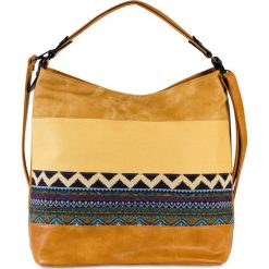 Torba shopper w stylu etno z denimu bonprix żółty curry. Żółte torby damskie na zakupy bonprix, z aplikacjami, z denimu, eleganckie, zdobione, bez dodatków. Za 119,99 zł.