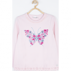 Koszulka. Czerwone bluzki dziewczęce bawełniane HEART SMILE, z aplikacjami, z długim rękawem. Za 49,90 zł.