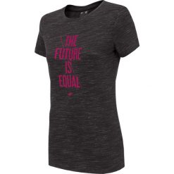 T-shirt damski TSD007 - głęboka czerń melanż. T-shirty damskie 4f, bez wzorów, bez kołnierzyka. W wyprzedaży za 49,99 zł.