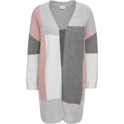 Długi sweter bez zapięcia "colorblocking" bonprix szaro-jasnoróżowy wzorzysty. Szare swetry damskie bonprix, bez wzorów, z długim rękawem, długie, bez kaptura. Za 99,99 zł.