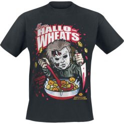 Halloween Michael Myers - Hallo-Wheats Cereal T-Shirt czarny. Czarne t-shirty męskie marki Halloween, l, z nadrukiem, z okrągłym kołnierzem. Za 36,90 zł.