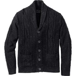Sweter rozpinany z szalowym kołnierzem i efektowną przędzą Regular Fit bonprix ciemnoantracytowy. Szare kardigany męskie bonprix, xl. Za 54,99 zł.