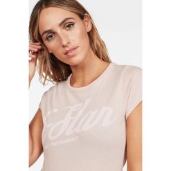 G-Star Raw - Top. Niebieskie bluzki damskie G-Star RAW, s, z nadrukiem, z bawełny, z okrągłym kołnierzem. W wyprzedaży za 99,90 zł.