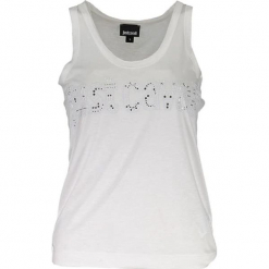 Top w kolorze białym. Białe topy damskie marki Just Cavalli, Calvin Klein, Lee, xs, z nadrukiem, z okrągłym kołnierzem. W wyprzedaży za 399,95 zł.