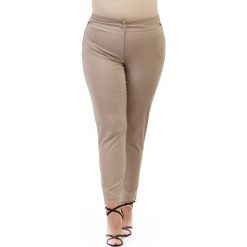Eleganckie beżowe spodnie chinosy XXL OVERSIZE LATO. Brązowe spodnie damskie Moda Size Plus Iwanek, s, w paski, z bawełny, eleganckie. Za 119,90 zł.