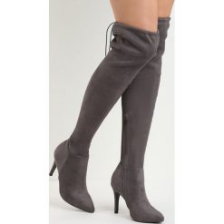 Ciemnoszare Kozaki Ricci. Szare buty zimowe damskie Born2be, ze szpiczastym noskiem, na wysokim obcasie, na szpilce. Za 99,99 zł.