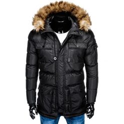 KURTKA MĘSKA ZIMOWA PARKA C355 - CZARNA. Czarne parki męskie Ombre Clothing, na zimę, s, bez wzorów, z poliesteru, bez kaptura. Za 99,00 zł.
