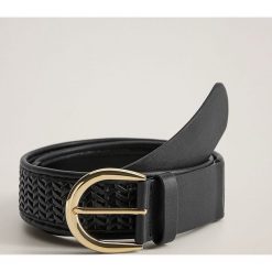 Mango - Pasek Braidy. Czarne paski damskie Mango, w paski, ze skóry ekologicznej. Za 69,90 zł.