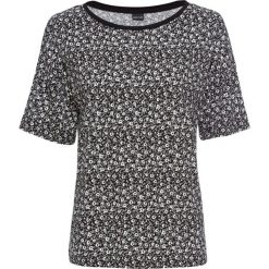 Shirt oversize bonprix czarno-biały w kwiaty. Czarne koszulki damskie bonprix, z nadrukiem, bez kołnierzyka, bez rękawów. Za 54,99 zł.