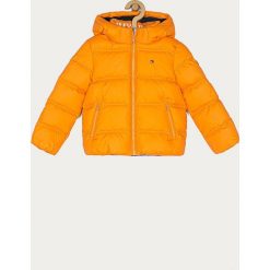 Tommy Hilfiger - Kurtka puchowa dziecięca 104-176 cm. Niebieskie kurtki chłopięce TOMMY HILFIGER, bez wzorów, z elastanu, krótkie, z kapturem. Za 699,90 zł.