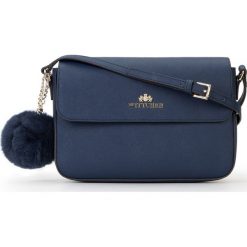 Torebka damska. Niebieskie listonoszki damskie Wittchen, na imprezę, w paski, ze skóry, eleganckie, małe, z tłoczeniem, bez dodatków. W wyprzedaży za 259,90 zł.