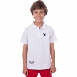 Koszulka polo w kolorze białym. Białe t-shirty chłopięce marki Polo Club Women & Kids, z haftami, z bawełny. W wyprzedaży za 86,95 zł.