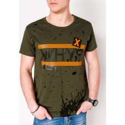 T-shirt męski z nadrukiem S1087 - khaki. Brązowe t-shirty męskie Ombre Clothing, s, z nadrukiem, z bawełny, bez kołnierzyka. Za 17,40 zł.