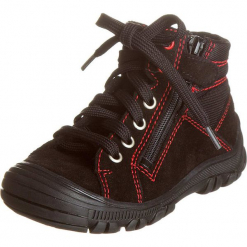 Sneakersy w kolorze ciemnobrązowym. Brązowe trampki chłopięce Zimowe obuwie dla dzieci, z materiału, na sznurówki. W wyprzedaży za 135,95 zł.