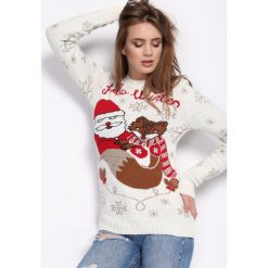 Kremowy Sweter For Music. Białe swetry klasyczne damskie marki Born2be, xl, wizytowe, z okrągłym kołnierzem. Za 49,99 zł.