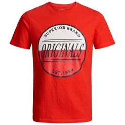 Jack&Jones Koszulka męska Jorart Brook Tee Ss Crew Neck Slim Fiery Red (rozmiar S). Czerwone koszulki męskie Jack&Jones, s, bez wzorów, bez kołnierzyka, bez rękawów. W wyprzedaży za 38,00 zł.