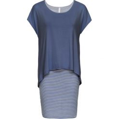Sukienka shirtowa z częścią spódnicową w paski bonprix indygo-matowy srebrny. Niebieskie sukienki damskie bonprix, w paski, z podwójnym kołnierzykiem, bez rękawów. Za 89,99 zł.