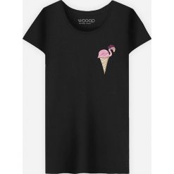Koszulka "Flamant Glace" w kolorze czarnym. Czarne koszulki damskie Wooop, l, bez wzorów, z bawełny, z okrągłym kołnierzem. W wyprzedaży za 56,95 zł.