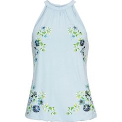 Top bonprix lodowy niebieski z nadrukiem. Niebieskie bluzki damskie marki bonprix, z nadrukiem, z materiału, bez kołnierzyka, bez rękawów. Za 44,99 zł.