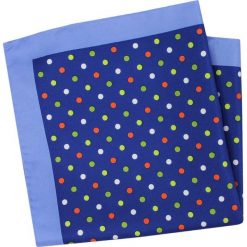 Granatowa Poszetka CHATTIER w Kolorowe Groszki, Kropki POSZCH0154. Niebieskie poszetki męskie Chattier, w grochy, eleganckie. Za 27,00 zł.