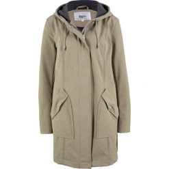 Kurtka parka softshell z kapturem bonprix jasnooliwkowy melanż. Zielone kurtki damskie bonprix, bez wzorów, z softshellu, z kapturem. Za 89,99 zł.