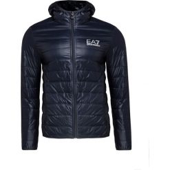 Kurtka EA7 EMPORIO ARMANI. Niebieskie płaszcze męskie EA7 Emporio Armani, z nadrukiem, krótkie, z kapturem. Za 675,00 zł.