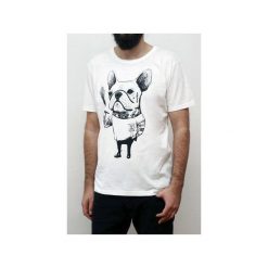 Koszulka z Buldogiem Francuskim Bad Boy. Białe koszulki męskie marki Lobo loco, s, z nadrukiem, z bawełny, bez kołnierzyka. Za 85,00 zł.