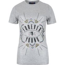 T-shirt Trussardi Jeans. Szare koszulki damskie na co dzień, xs, bez wzorów, z jeansu, z włoskim kołnierzykiem, bez rękawów. Za 129,00 zł.