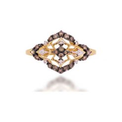 Pierścionek Złoty - złoto 585, Brązowy brylant 0,23ct , diament 0,02ct. Żółte pierścionki damskie W.KRUK, z brylantem, złote. Za 2090,00 zł.
