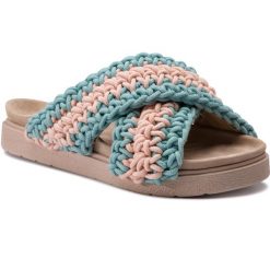 Klapki INUIKII - Slipper Woven 70104-5 Blue/Rose. Różowe klapki damskie marki Inuikii, bez wzorów, ze skóry, bez obcasa. Za 899,00 zł.