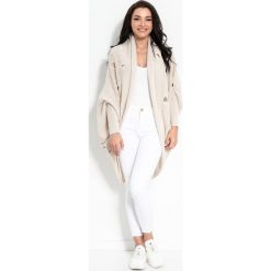 Kardigan I327 beżowy. Brązowe swetry damskie Tagless, xl, bez wzorów, z wełny, eleganckie, z długim rękawem, długie, bez kaptura. Za 123,50 zł.