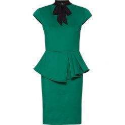 Sukienka biznesowa bonprix ciemnozielony. Zielone sukienki damskie bonprix, na co dzień, bez wzorów, biznesowe, bez kołnierzyka, bez rękawów, baskinki. Za 129,99 zł.