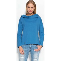 Bluzy damskie: Niebieska Bluza z Szerokim Kapturem