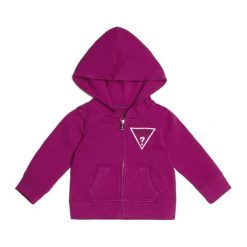 Bluza Z Trójkątnym Logo. Różowe bluzy niemowlęce Guess Kids, bez wzorów, z bawełny, z długim rękawem, długie, z kapturem. Za 97,00 zł.