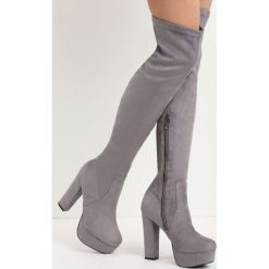 Szare Kozaki Tearaway. Szare buty zimowe damskie Born2be, z materiału, na wysokim obcasie, na słupku. Za 149,99 zł.