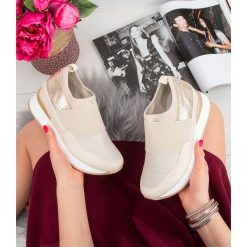 Buty sportowe Foreverfolie HQ218 Złote. Żółte koturny damskie Foreverfolie, bez wzorów, z tworzywa sztucznego, sportowe. Za 129,00 zł.