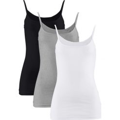 Top (3 szt.) bonprix biały + czarny + jasnoszary melanż. Białe topy damskie bonprix, melanż. Za 59,97 zł.